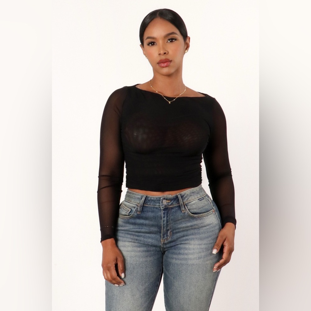 Double Mesh Bleck Long Sleeve Top